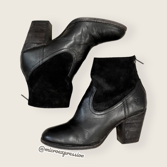 Frye Shoes - Frye Tessa Zip Short Black Suede Real Leather Zip Up Heeled Round Toe Ankle Boot